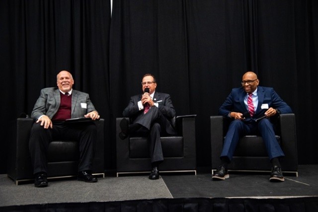 Participating in the Feb. 27 State of the Schools event are, from left, Ken Kubik, superintendent of Madison County Schools; Ed Nichols, superintendent of Madison City Schools; and Clarence Sutton, superintendent of Huntsville City Schools.