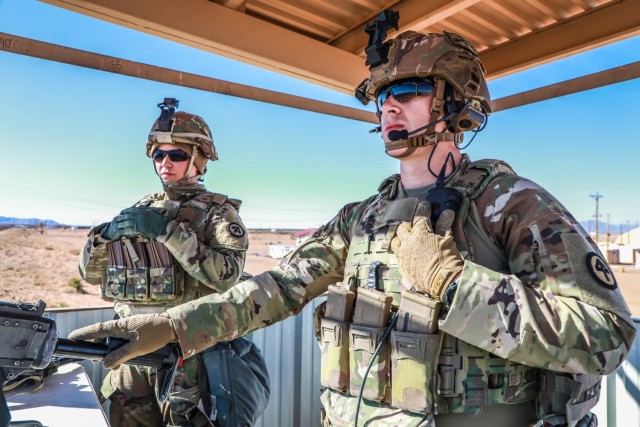 Members of the 44th Infantry Brigade Combat Team, 42nd Infantry Division, New Jersey Army National Guard, participate in a Mission Readiness Exercise with 5 th Armored Brigade and 174th Infantry Brigade, First Army Observer, Coach/Trainers at...