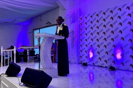 Brig. Gen. Amanda Azubuike gives her remarks after receiving the Woman of Valor award during the ADAB International Women&#39;s Day event March 8, 2024. The ADAB Woman of Valor Award is a distinguished honor that recognizes the exceptional contributions of African immigrant women serving in the uniformed services. This award celebrates the strength, resilience, and unwavering commitment displayed by remarkable individuals who have chosen a path of service to their new home country.