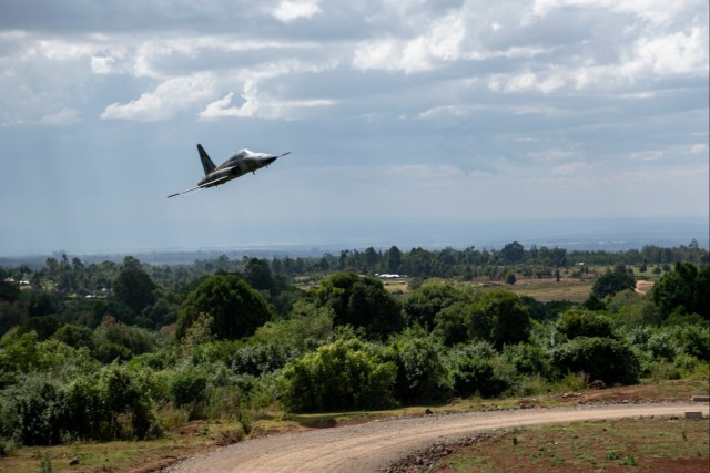 Kenya Air Force pilot conducts a capabilities fly-by in an F-5E