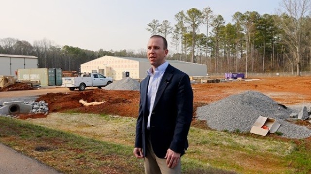 Jake Roth, chief of master planning for the Garrison’s Directorate of Public Works, gives a construction update at the site of a new Lab Revitalization Project for the Space and Missile Defense Command.