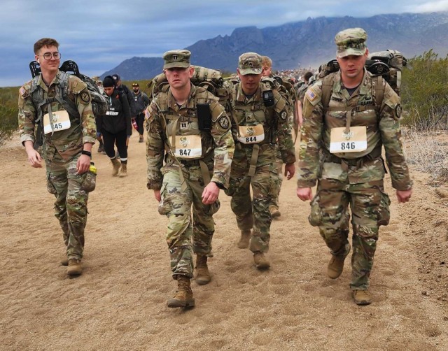 WHITE SANDS MISSILE RANGE, N.M. – Soldiers from Detachment Texas (Cyber Rangers), 782nd Military Intelligence Battalion (Cyber), representing the 780th MI Brigade (Cyber), participated in the Bataan Memorial Death March 2024, Team Military...