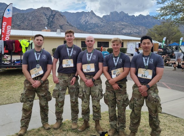 WHITE SANDS MISSILE RANGE, N.M. – Soldiers from Detachment Texas (Cyber Rangers), 782nd Military Intelligence Battalion (Cyber), representing the 780th MI Brigade (Cyber), participated in the Bataan Memorial Death March 2024, Team Military...