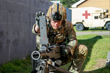 A U.S. Army Advisor assigned to 1st Security Force Assistance Brigade trains with the .50 caliber machine gun during the training readiness assessment program at Ft. Moore, Ga, March 20. The TRAP certifies an advisor&#39;s proficiency with individual skills to validate their readiness to employ in support of security force partners.