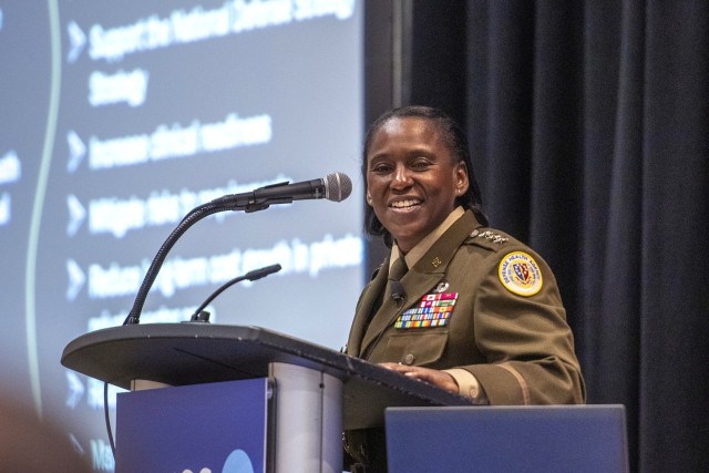 U.S. Army Lt. Gen. Telita Crosland, director of the Defense Health Agency, spoke on the opening day of the 2024 HIMSS Global Health Conference held in Orlando, Florida, on March 12, 2024.