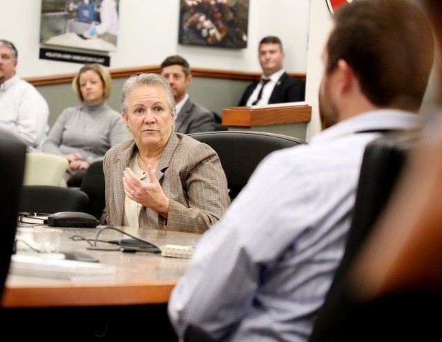 Marion Whicker, the executive deputy to the commanding general of the Army Materiel Command, speaks Nov. 15 at the Joint Munitions Command’s headquarters on Arsenal Island in Rock Island, Ill. Whicker welcomed feedback from every attendee at...
