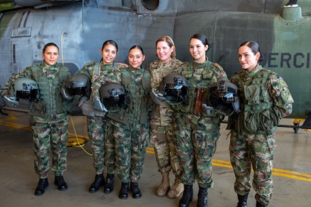 Gen. Laura Richardson, U.S. Southern Command commander, poses for a photo with Colombian Army aviators Sept. 7, 2022, during an official visit to Colombia.