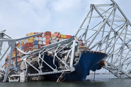 U.S. Army Corps of Engineers staff onboard Hydrographic Survey Vessel CATLETT observe the damage resulting from the collapse of the Francis Scott Key Bridge in Baltimore, March 26, 2024. In accordance with USACE’s federal autho...