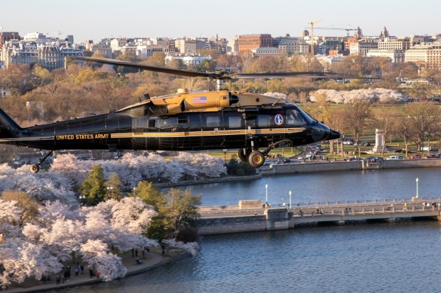 12th Aviation Battalion Flies Over Washington, D.C. Area During Peak Cherry Blossom Bloom