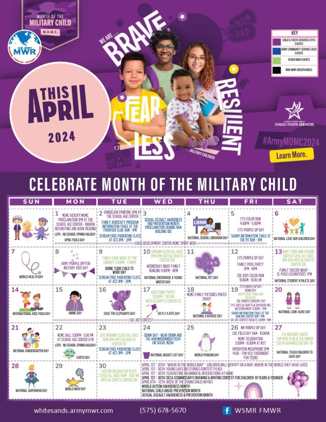 White Sands Missile Range Month of the Military Child 2024 Activities Calendar
