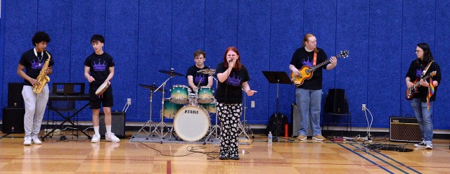 Members of the self-described “mostly jazz” band Royal Purple — singer Alayna Parvin, Lansing High School graduate and freshman in music education at Baker University in Baldwin City, Kan.; saxophone player Darien Richards, senior at Lansing...