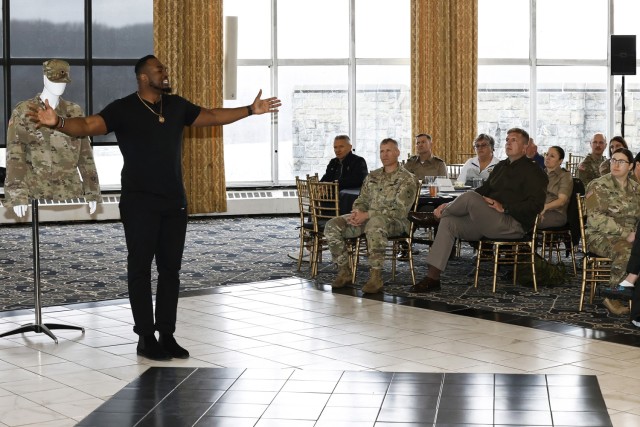 The U.S. Military Academy Sexual Harassment/Assault Prevention (SHARP) program hosted the kickoff event of Sexual Assault Awareness and Prevention Month (SAAPM) featuring spoken word poet, Rashan Legard, on April 2 at Eisenhower Hall Theatre....