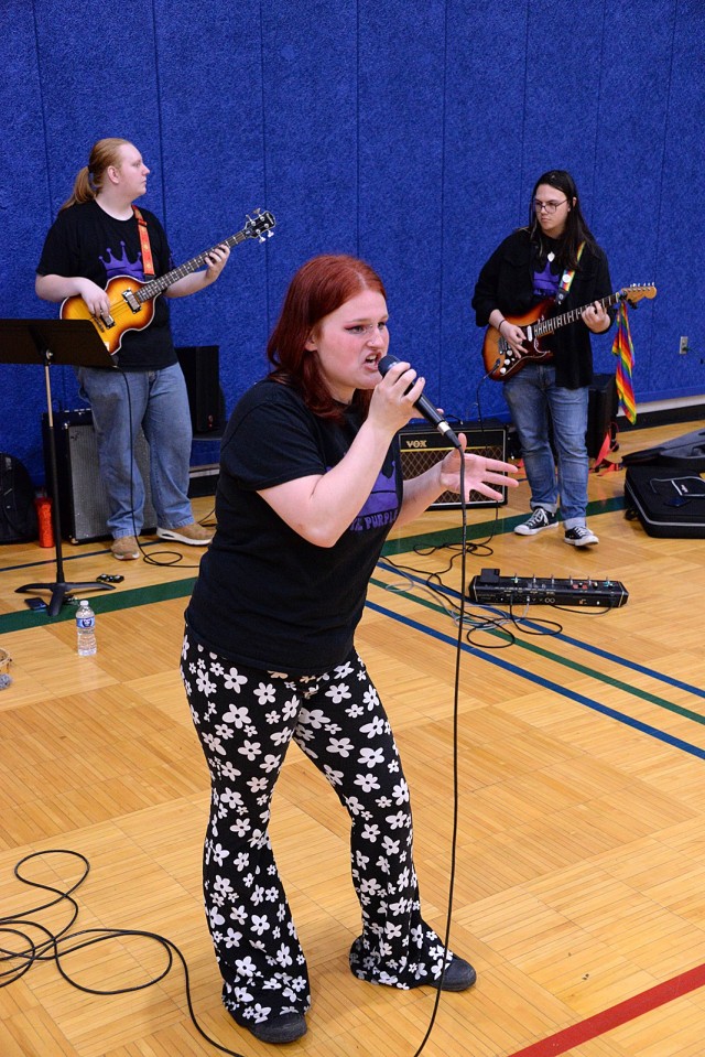 Royal Purple lead singer Alayna Parvin, Lansing (Kansas) High School graduate and freshman in music education at Baker University in Baldwin City, Kan., performs Britney Spears’ “Toxic” with bandmates bass player Liam Johnson, senior at...