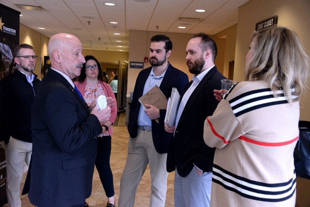 Fort Leavenworth Garrison Human Resources Director Mike Fuller, Transition Services Manager Bob Jardon and Transition Services Specialist Lisa Fernholz welcome Senate Committee on Veterans’ Affairs members Bradley Plukett, professional staff...