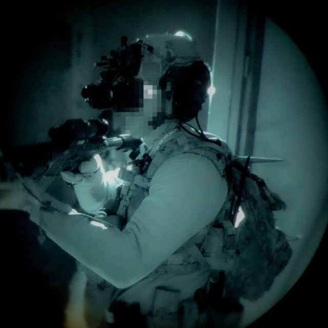 A Greek special operations forces (SOF) soldier pulls rear security in a hallway during a raid operation with Green Berets assigned to 10th Special Forces Group (Airborne) as part of Trojan Footprint 2024 near Nea Peramos, Greece, March 10, 2024....