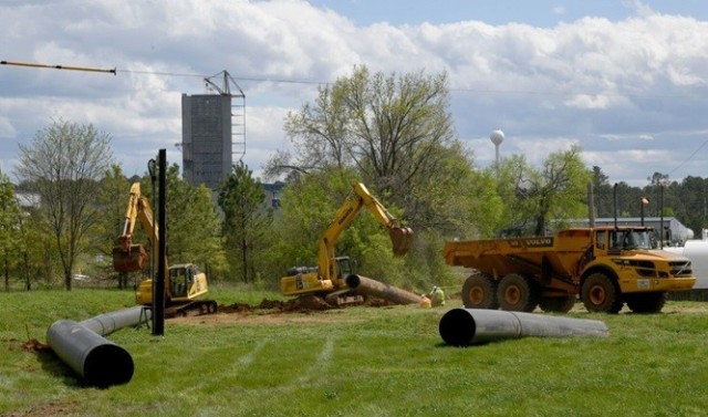 Crews work on the second phase of a project to replace the aging industrial water line across Redstone Arsenal.