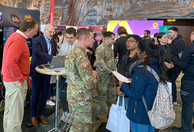 The Army Garrison Ansbach&#39;s Workforce Development Program team talks with interested job seekers about job opportunities at the garrison during a job fair in Nuremberg, Germany, on March 29, 2023.

The Army will host its first total Army career fair on April 13, 2024 at Globe Life Field in Arlington, Texas. 

All applicants of different skill sets and educational backgrounds are welcome to attend and apply for hundreds of military and civilian jobs. 