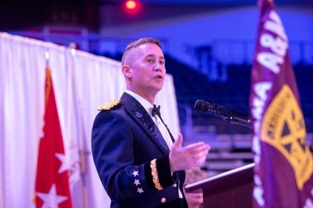 Lt. Gen. Robert Rasch Jr., commander of the Rapid Capabilities and Critical Technologies Office, speaks at the 51st annual Military Ball on Saturday at Alabama A&M University.