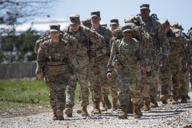Regimental Best Mapper competitors arrive at Training Area 148 April 13 to begin the land navigation part of the competition.