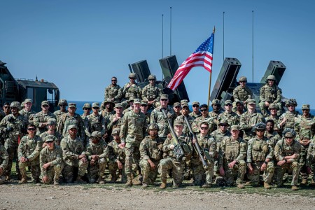 U.S. Army soldiers with Charlie Battery, 1-57 ADAR and 10th Army Air and Missile Defense Command command team pose for a photo during exercise Shield 24 Apr. 12 in Pula, Croatia. This annual event bolsters Croatian air defense capabilities against low and medium-altitude threats. Joined by international partners, including and the Polish, Slovenian, and French Armed Forces, the exercise emphasizes air defense tactics and live-fire engagements. 