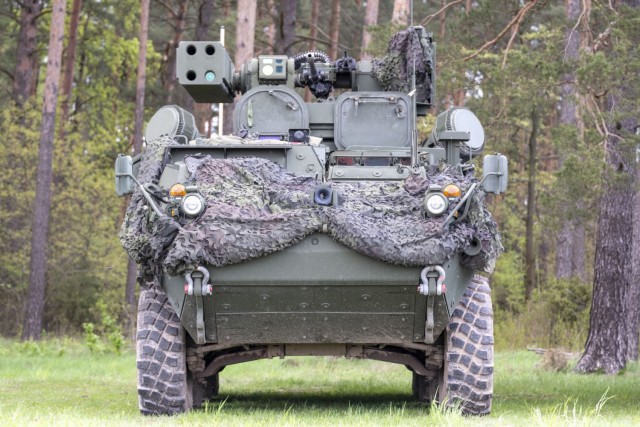 Air Defenders from Charlie Battery, 5th Battalion, 4th Air Defense Artillery Regiment, participate in a combined arms live-fire and radio rodeo for Saber Strike in Bemowo Piskie Training Area, Poland, in April 2024. Saber strikes one of the three sub-exercises that comprise DEFENDER 24.