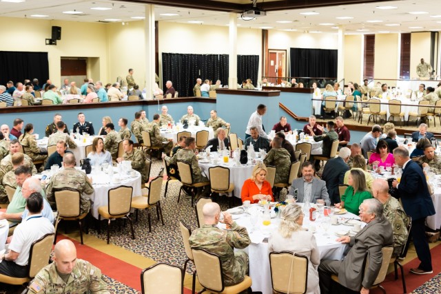 Fort Novosel Soldiers, civilian employees and family members gather inside The Landing for the National Prayer Breakfast on May 2.