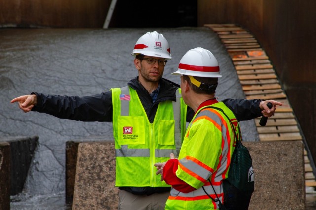 Staff from the Kansas City District, U.S. Army Corps of Engineers performs a periodic inspection of Smithville Dam on April 23, 2024, in Smithville, Missouri.