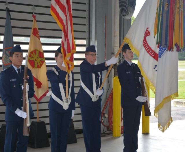 The Augusta Civil Air Patrol Composite Squadron opened the Fort Eisenhower Garrison Directorate of Emergency Services National Police Week ceremony, May 13, by presenting the colors.