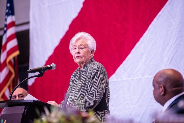 Gov. Kay Ivey gives the Alabama Update on Monday at the Von Braun Center in Huntsville.