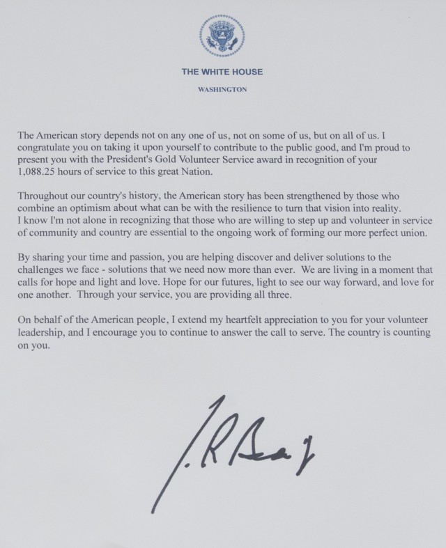 The President&#39;s Volunteer Service Award was established in 2003, and honors individuals and groups who have demonstrated a sustained commitment to volunteer service over the course of 12 months. The award comes with a thank you letter from...
