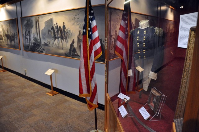 This pattern 1832 general officer’s tailcoat with epaulettes, worn by Henry Leavenworth and portrayed in a painting by George Catlin, is featured in the collection at the Frontier Army Museum and is on display in a protective case in the front...