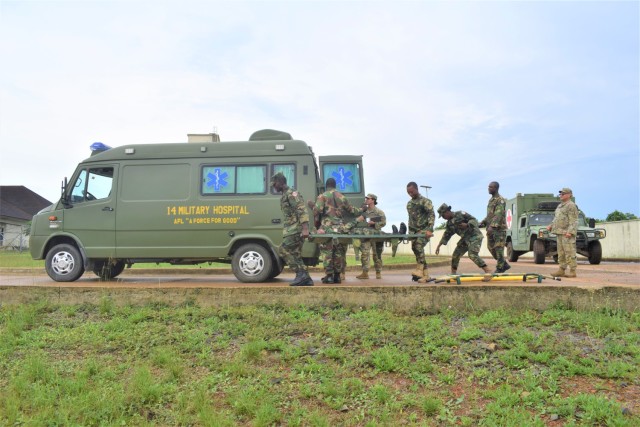 Members of the Armed Forces of Liberia conducted a mass casualty exercise scenario with partners from the Michigan National Guard at 14 Military Hospital May 23, 2024, in Dauzon, Liberia. The two are partners under the Department of Defense...