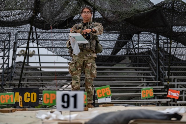 Cadets from 6th Regiment head out for land navigation during Cadet Summer Training (CST) at Fort Knox, Ky., June 26, 2022. Land navigation required the Cadets to use a map and compass to find a minimum of 3 out of 4 points in an area.  Cadets that...