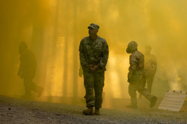 Cadets from 6th Regiment, Advanced Camp participate in Chemical, Biological, Radiological, and Nuclear (CBRN) training as part of Cadet Summer Training at Fort Knox, Ky., July 6, 2022. Cadets learned the importance of properly donning their...