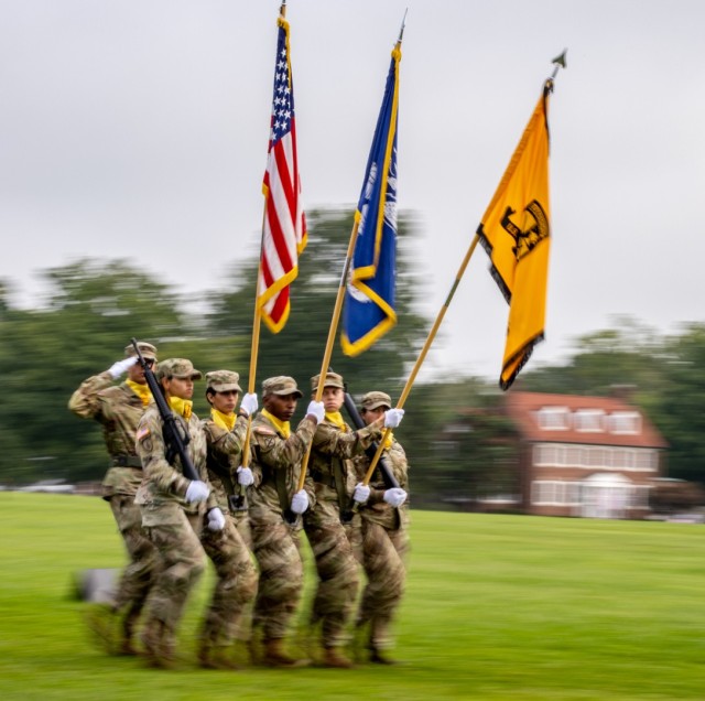 Army ROTC Cadets from 8th Regiment, Advanced Camp completer their graduation ceremony at Fort Knox, Ky., August 8, 2023. Following the ceremony Cadets were released to their families and friends for photos and celebration