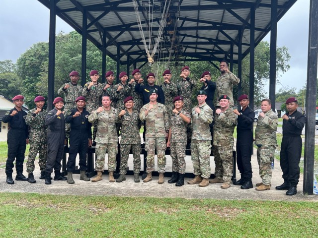 Members of teh Washington Army National Guard and Malaysian Army conducted an airborne operations and air assault operations subject matter exchange May 9-23, 2024, in Malacca, Malaysia. The two are partners in the State Partnership Program....