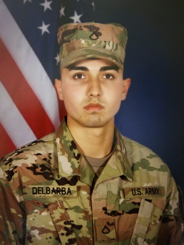 Army Pfc. Dez Del Barba in basic training.