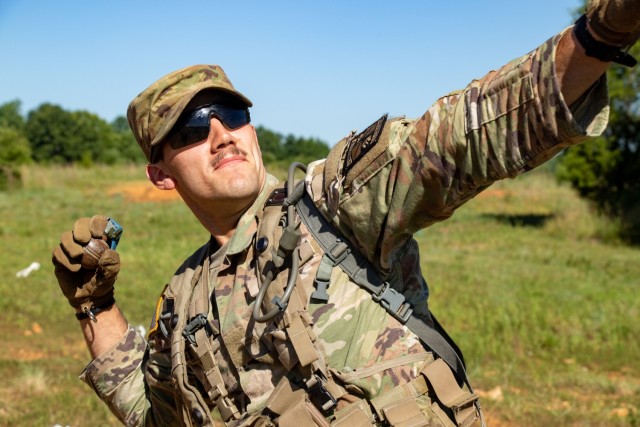 U.S. Army Cadets complete hand grenade training as part of Cadet Summer Training at Fort Knox, Ky., June 23, 2022. The training teaches Cadets the proper skills and techniques for throwing hand grenades in a field environment.