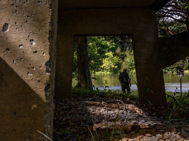 Lt. Keith Beshears, conservation law enforcement officer at the Fort Knox Directorate of Emergency Services, observes Douglas Lake May 31, 2024.