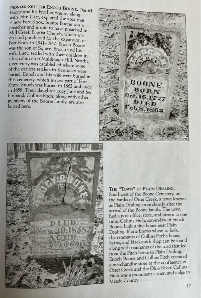 A photo of Boone Family Cemetery graves from Images of America, The Land Before Fort Knox, by Gary Kempf.