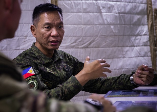 The Commanding General of the Philippines Army Lt. Gen. Roy M. Galido, visit U.S. and Philippine Army Soldiers at a Joint Operations Center as part of JPMRC-X on Fort Magsaysay, Philippines, June 10, 2024. The execution of JPMRC-X in the...