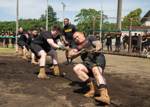 Soldiers battle it out in a tug-of-war event during Army Week festivities at Camp Zama, Japan, June 11, 2024. Personnel across U.S. Army Japan celebrated the Army’s 249th birthday with some friendly competition in various sports activities.