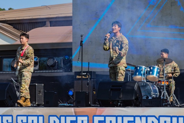 U.S.  Army Soldiers, KATUSAS and civilians assigned to U.S. Army Garrison Yongsan-Casey participate in a talent show during KATUSA Friendship Week at the Impact Zone, Camp Casey, Republic of Korea, June 13, 2024. The week is filled with multiple...