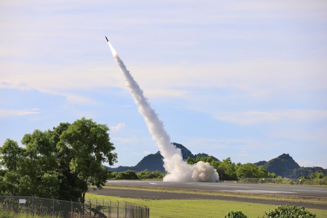 On June 16, 2024 3d Multi-Domain Task Force and 1-181 Field Artillery Regiment of the Tennessee National Guard employed the U.S. Army Autonomous Multi-Domain Launcher (AML) and two Precision Strike Missiles (PrSM) as part of the Valiant Shield 24 Combined Joint SINKEX. The AML and PrSms engaged a maritime target alongside other joint assets during the SINKEX. The VS24 SINKEX is the first employment of both the AML and the PrSM outside of the U.S and is a significant milestone in the Army’s continuing development of long-range fires capabilities. 