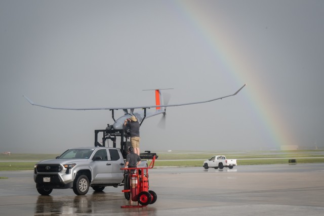 Personnel in support of Valiant Shield conduct final preflight checks on a Vanilla, an ultra long endurance unmanned aerial vehicle, on Andersen Air Force Base, Guam, June 13, 2024. Exercises such as Valiant Shield allow the Indo-Pacific Command Joint Forces the opportunity to integrate forces from all branches of service and with our allies to conduct precise, lethal, and overwhelming multi-axis, multi-domain effects that demonstrate the strength and versatility of the Joint Force and our commitment to a free and open Indo-Pacific. (U.S. Army photo by Sgt. ZaBarr Jones)