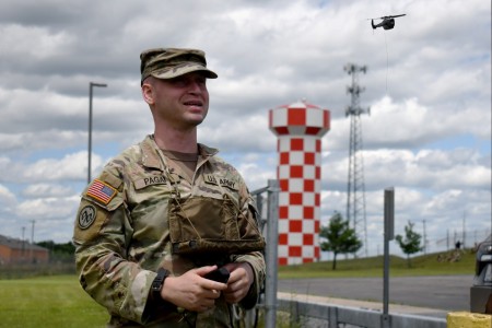 FORT DRUM, N.Y. – U.S. Army Spc. Johnny Pagan, an infantryman with the New York National Guard&#39;s 1st Battalion, 69th Infantry Regiment, and a native of Manhattan, N.Y., controls a soldier-borne sensor (SBS) unmanned aerial vehicle during a...