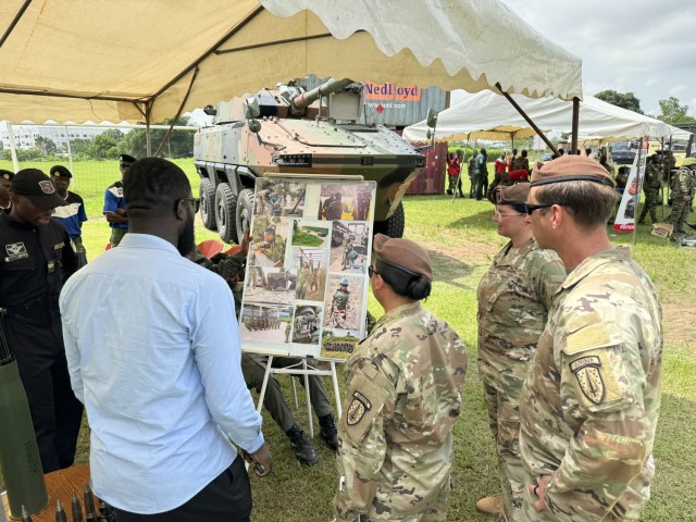 2nd Security Force Assistance Brigade (SFAB) advisors U.S. Army Sgt. 1st Class Catherine Ponce, U.S. Army Sgt. 1st Class Christopher and U.S. Army CHIEF WARRANT OFFICER 3 Nichole Milani, Engineer and Logistics Advisory Team advisors receive a...