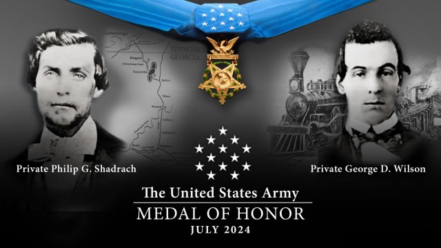 Civil War Soldiers Pvt. Philip Gephart Shadrach and Pvt. George Davenport Wilson will be posthumously award the Medal of Honor for their heroism and courage during the Great Locomotive Chase of 1862. Both Shadrach and Wilson were part of a group of 24 Soldiers and civilians that became known as Andrews’ Raiders, who infiltrated the South on a mission to destroy the railway and communication lines that supported the Confederacy from Georgia to Tennessee.