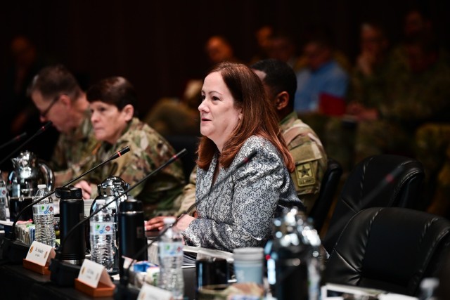 Dr. Agnes Schaefer, Assistant Secretary of the Army for Manpower and Reserve Affairs, gives remarks during the Army People Sync Conference on Feb. 26.

[U.S. Army Photo by Jean Wines]