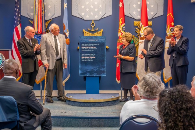 The U.S. Army inducts former Army Pvts Philip G. Shadrach and George D. Wilson into the Pentagon’s Hall of Heroes during in Arlington, Va., July 4, 2024. Their names will be on display in the Department of Defense’s record of all Medal of...